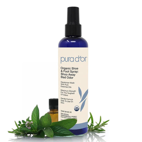 PURA D'OR Organic Shoe & Foot Odor Eliminator Spray, 8oz Deodorizes with Eucalyptus, Peppermint, Tea Tree Oil
