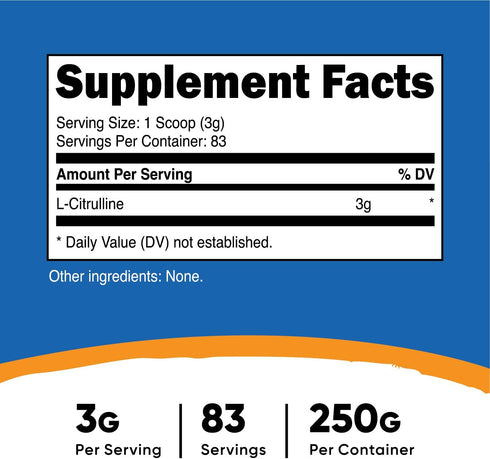 Nutricost Pure L-Citrulline Base Powder - 250 Grams
