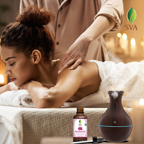 SVA Geranium Essential Oil Organic – 1 Fl Oz – 100% Natural Organic Geranium Oil for Diffuser, Hair Care, Face, Skin
