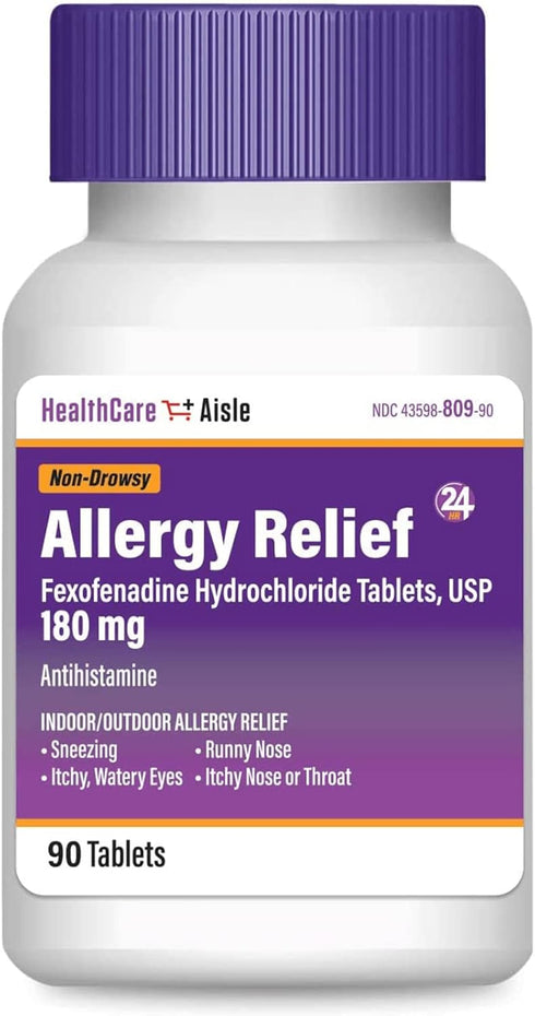 HealthCareAisle Allergy Relief - Fexofenadine Hydrochloride Tablets USP, 180 mg, 90 Tablets - Non-Drowsy 24-Hour Relief