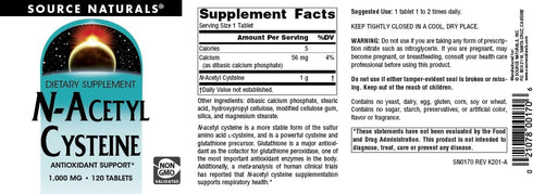 Source Naturals N-Acetyl Cysteine Antioxidant Support, 1000 mg, 120 Tablets for Respiratory Health*