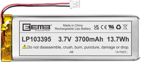EEMB 3.7V 3700mAh Lithium Polymer Battery - Rechargeable Battery Pack with Wire JST Connector for Wireless Devices