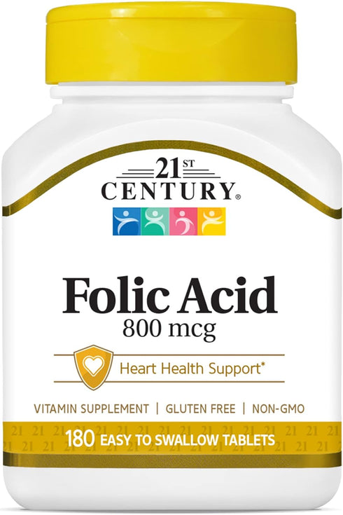 21st Century Folic Acid Tablets 800 mcg, Assorted, 180 Count