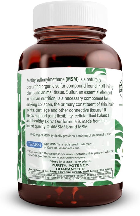 Natural Nutra OptiMSM, MSM Supplement with Sulfur, 1000 mg, 60 Vegan Tablets, Joint Flexibility Support