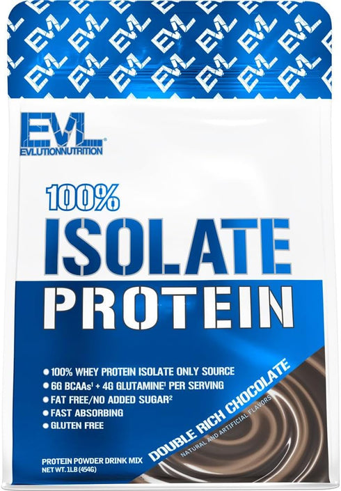 Evlution Nutrition 100% Isolate Whey Protein Powder, 1 LB, Double Rich Chocolate, 25 G Fast Absorbing Protein, No Sugar