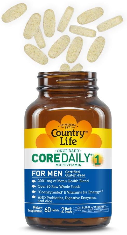 Country Life Core Daily-1 for Men, Multivitamin with Probiotics, 60 Tablets