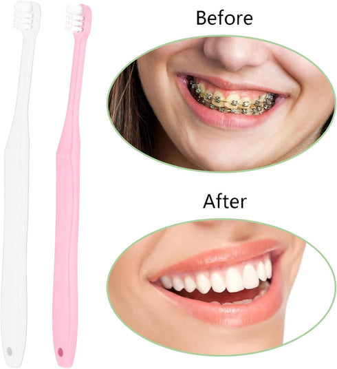 2 Pieces Tuft Toothbrush, Small Head End Tapered for Interdental Nursing, Soft Tiny Toothbrush (Blue + Green)