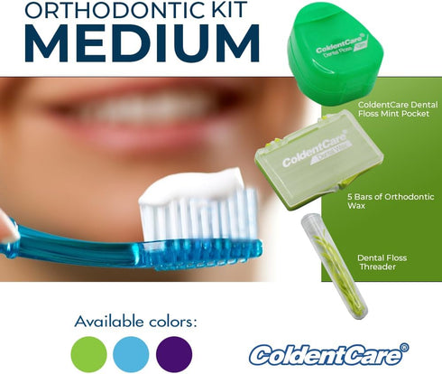 Orthodontic Oral Care Kit for Braces, Includes Toothbrush, Dental Floss, Wax, and Travel Case (Green)