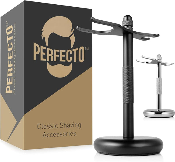 Perfecto Deluxe Black Razor and Brush Stand - Best Safety Razor Stand, Prolongs Shaving Brush Life, Gift for Him