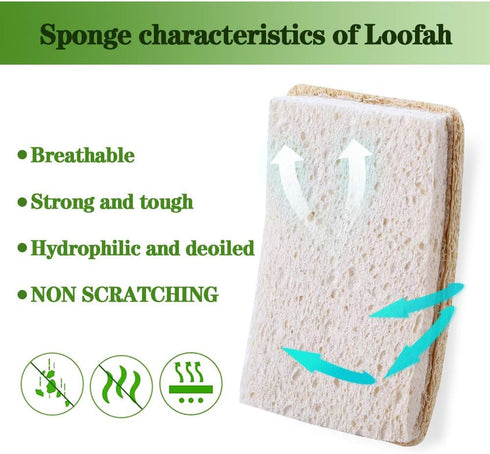 Upgrade Natural Loofah Kitchen Sponges, 6 Pack Eco-Friendly Reusable Dish Scrubbers for Washing Dishes