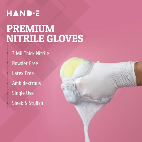Hand-E Touch White Nitrile Disposable Gloves | Latex Free | Food Prep, Salon, Kitchen Gloves
