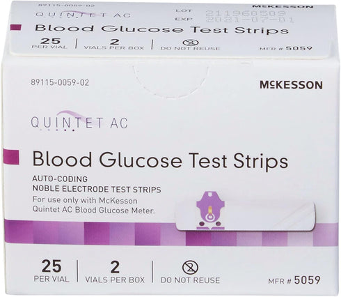 McKesson QUINTET AC Blood Glucose Test Strips - Auto Coding, Noble Electrode Strips, for Self-Testing and Point-of-Care Testing of Whole Blood Glucose, 50 Strips, 1 Pack