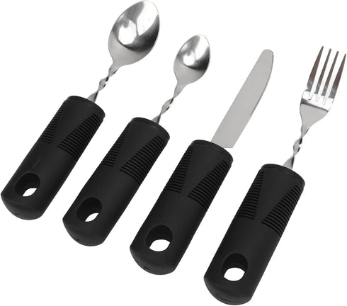 Weighted Utensils Silverware for Parkinsons Patients Hand Tremors, Weighted Spoon Fork Knife Adaptive Utensil Set Arthritic Aid Hand Tremor Built Up Utensils Set, 4Pcs Adaptive Eating Utensils