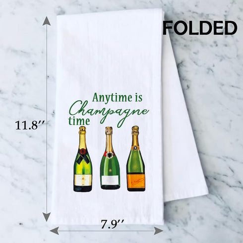 PXTIDY Champagne Dish Towel, Engagement Gift or Housewarming Party Tea Towel, Anytime Is Champagne Time