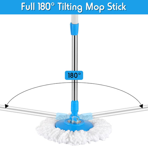 Spin Mop Replacement Handle, 360 Degree Rotating Telescopic Mop Pole for Household Cleaning Accessories (Cute Blue)