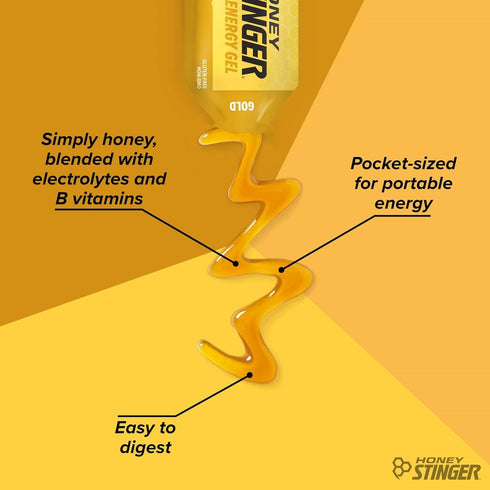 Honey Stinger Gold Energy Gel, 24 Pack, 26.4 Ounce | Gluten Free & Caffeine Free | Sports Nutrition for Exercise