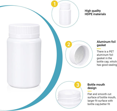 Empty Plastic Pill Bottle Medicine Bottles, Reagent Chemical Container with Smooth Screw Lid for Liquid Solid Powder