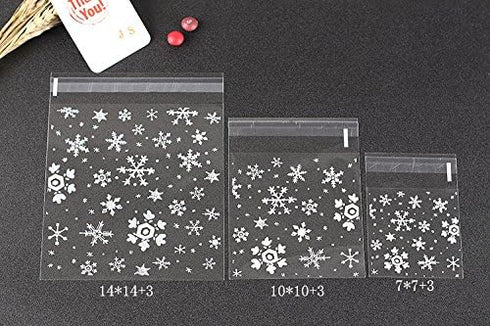 AKOAK 100 Count Resealable Clear Snowflake Bags, 14cm x 14cm +3cm for Candy Cookie Packaging
