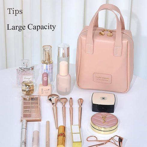 Travel Makeup Bag, Large Capacity Waterproof Cosmetic Pouch, Open Flat Toiletry Organizer with Divider for Women