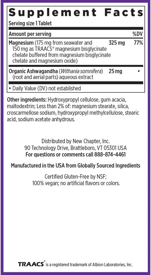 New Chapter Magnesium + Ashwagandha Supplement, 325 mg for Muscle Recovery & Heart Health, 60 ct