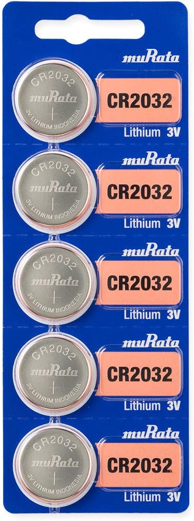 Murata CR2032 Battery DL2032 ECR2032 3V Lithium Coin Cell (5 Batteries)