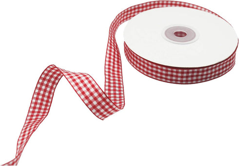 Red and White Gingham Ribbon, 5/8" x 25Yd Roll, Picnic Craft Red Buffalo Ribbon for Hair Accessories and Gift Wrapping