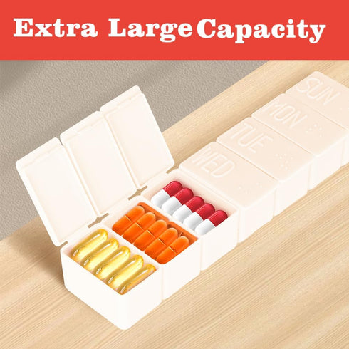 sanderala 2Pack Weekly Pill Organizer, Extra Large 7 Days Pill Cases for Fish Oil, Calcium Tablets