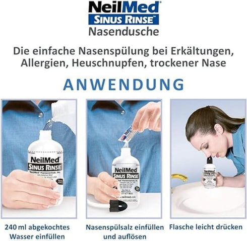 Sinus Rinse 5 Packets NeilMed Starter Kit with Premixed Saline - Large Volume Low Pressure Saline Nasal Irrigation