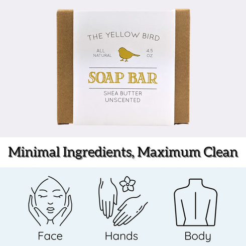 The Yellow Bird Unscented Soap Bar for Sensitive Skin, Handmade Fragrance-Free Face Soap, Natural Vegan Ingredients