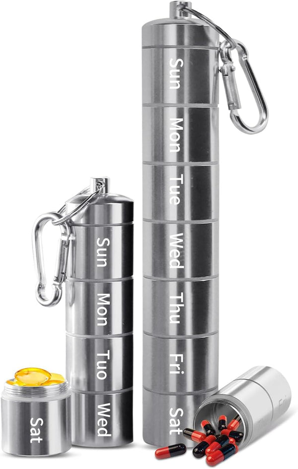 AYAMAYA Travel Pill Organizer Weekly, Waterproof Large Aluminum Alloy 7 Day Daily Medicine Organizer for Outdoors,