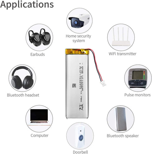 EEMB 3.7V 3700mAh Lithium Polymer Battery - Rechargeable Battery Pack with Wire JST Connector for Wireless Devices