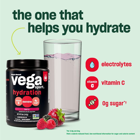 Vega Sport Hydration Electrolyte Powder, Lemonade, Post Workout Recovery Drink for Women and Men, 4.9 oz