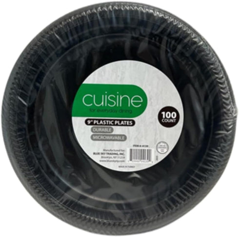 VeZee 9 Inches 300 Count Cuisine Disposable Black Plastic plates Good to use in Microwave, Best for home Parties