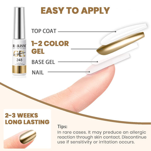 RARJSM Metallic Gel Liner Nail Art Set | Silver Bronze Gold 2pcs Mirror Chrome Gel Polish