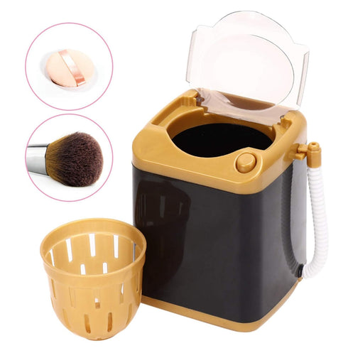 Mini Simulation Washing Machine, Mini Electric Brush Washing Machine for Girls, Ladies Cleaning Cosmetic Tool (Gold)