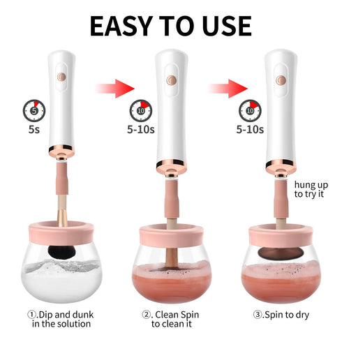 Senbowe Upgraded Makeup Brush Cleaner and Dryer Machine, Electric Automatic Brush Spinner with 8 Size Rubber Collars