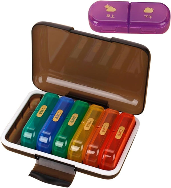 ORFOFE Portable Multi-Color Weekly Pill Organizer Durable Lightweight Medicine Storage for Travel