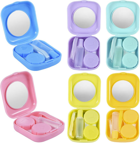 6 Pack Colorful Contact Lens Case Travel Kit, Holder with Mirror, Bottle, Tweezers, and Remover Tool