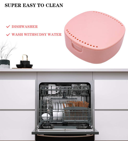 Retainer Case with Mirror and Ventilation Holes for Night Guards, Aligner Trays, Mouth Guard, Denture Case (Pink)