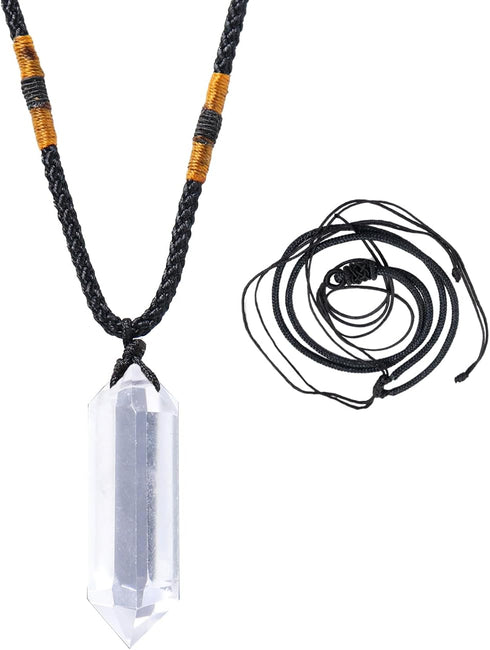 Runyangshi Clear Quartz Healing Crystal Pendants, Double Pointed Natural Crystal Quartz Necklace