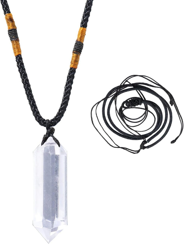 Runyangshi Clear Quartz Healing Crystal Pendants, Double Pointed Natural Crystal Quartz Necklace
