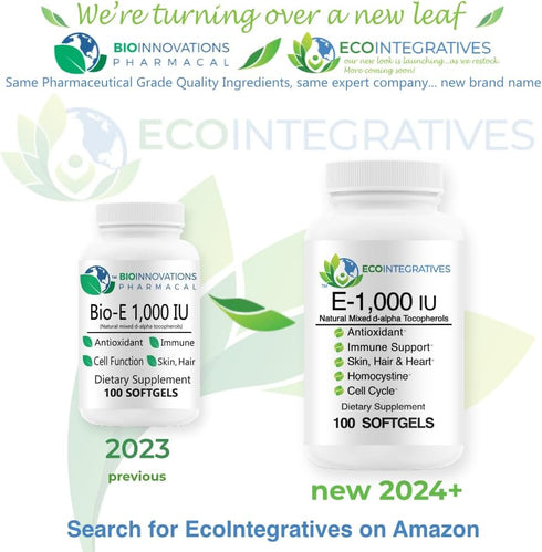 BioInnovations Pharmacal Bio-E 1000 IU All Natural Vitamin E Mixed Tocopherols Antioxidant for Skin, Hair, Immune