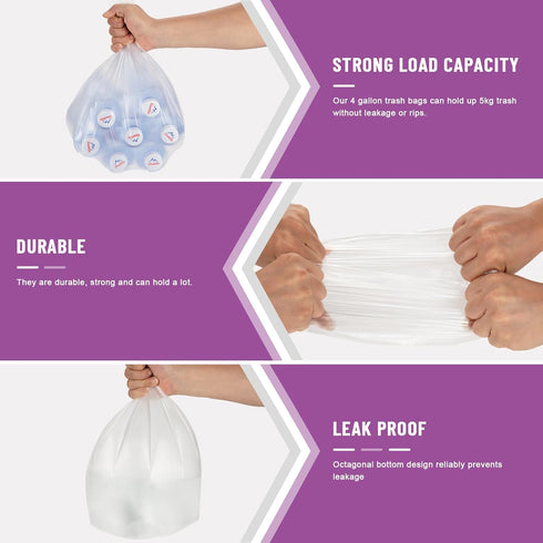 100 Count 4 Gallon Strong Transparent Unscented Trash Bags for Bathroom, Office, Kitchen, Bedroom