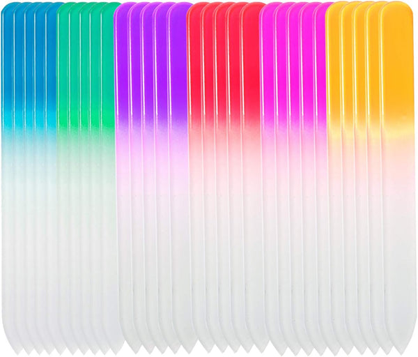 SIUSIO 30 Pack Professional Czech Crystal Glass Nail Files | Buffer Manicure Tools Kit Set Gradient Rainbow Color
