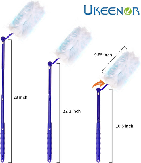 180° Dusters Multi Surface Duster Refills Kit - Extender Handle with 1 Long Handle, 1 Short Handle, 15 Duster Refills