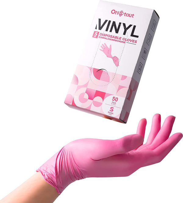 Disposable Gloves for Women, Pink Vinyl Gloves, Latex Free for Cooking, Food Prep, Cleaning, 50 Pack