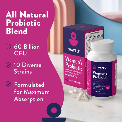 Probiotics for Women - 60 Capsules, Easy to Swallow Tiny Capsule with Prebiotics, 60 Billion CFUs