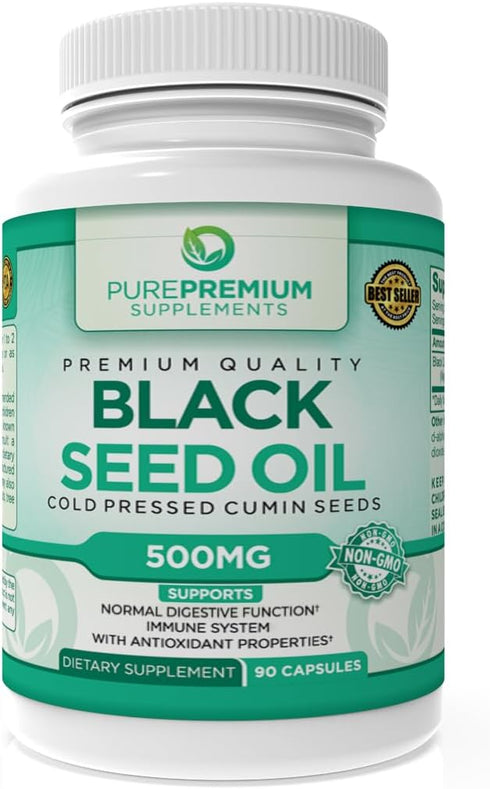 PurePremium Black Seed Oil, 500mg, Organic Nigella Sativa Seeds, Cold Pressed Black Cumin Seed Oil Extract, 90 Capsules