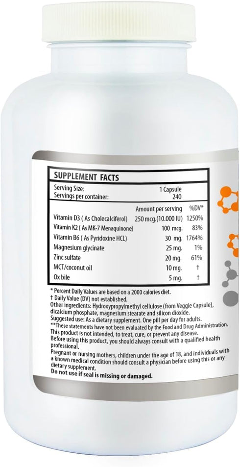 Vitamin D3 (10000 IU) + K2 / MK7 (100 mcg) Supplement (8 Months Supply) - High Potency Non-GMO Formula