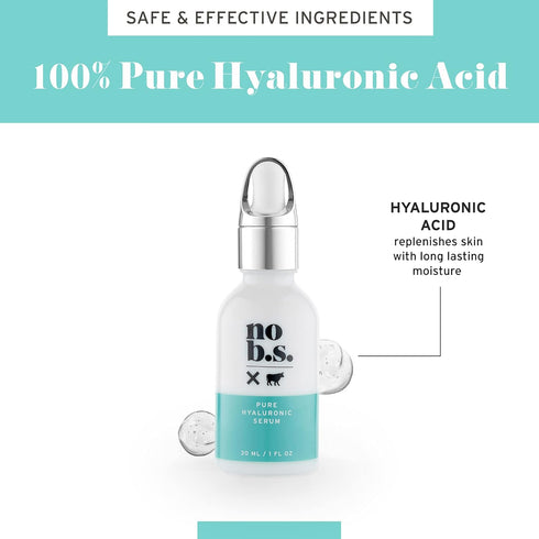No B.S. Pure Hyaluronic Acid Serum for Face - 1 FL Oz, Fine Lines & Wrinkles Serum for All Skin Types, Vegan